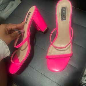 hot pink strappy mules